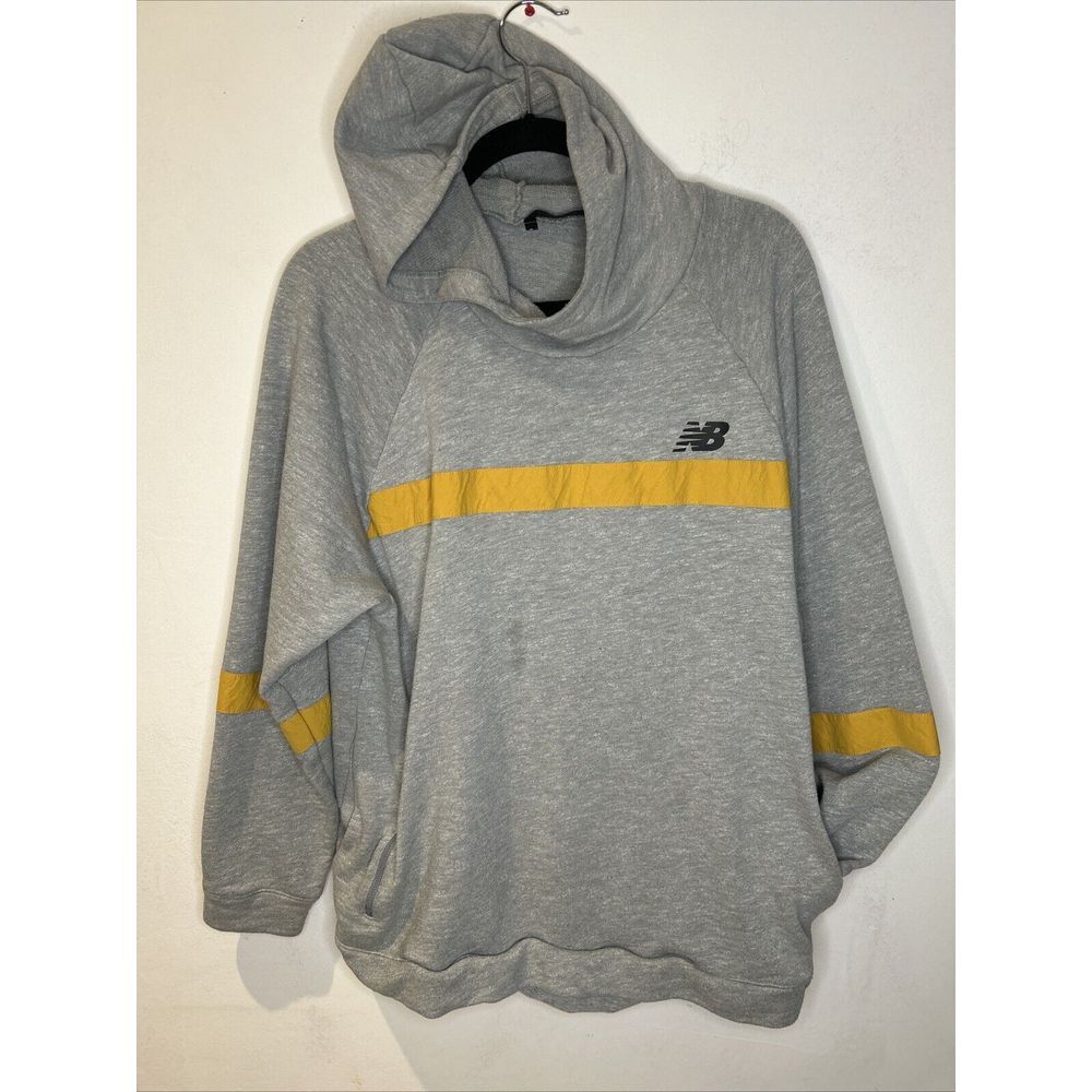 New Balance Athletic Hoodie Sweatshirt Gray Yellow‎ Stripe Performance Pullover